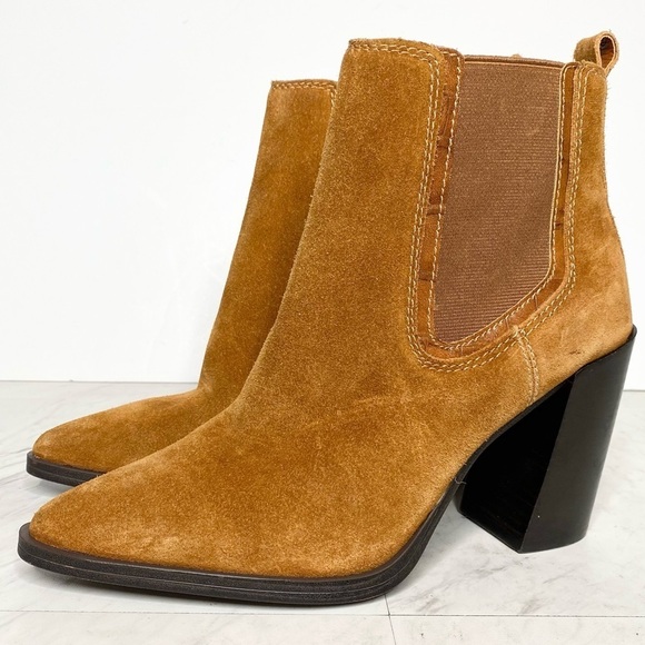 New! Vince Camuto Ratony Brown Suede Heeled Bootie 10M - Picture 1 of 14